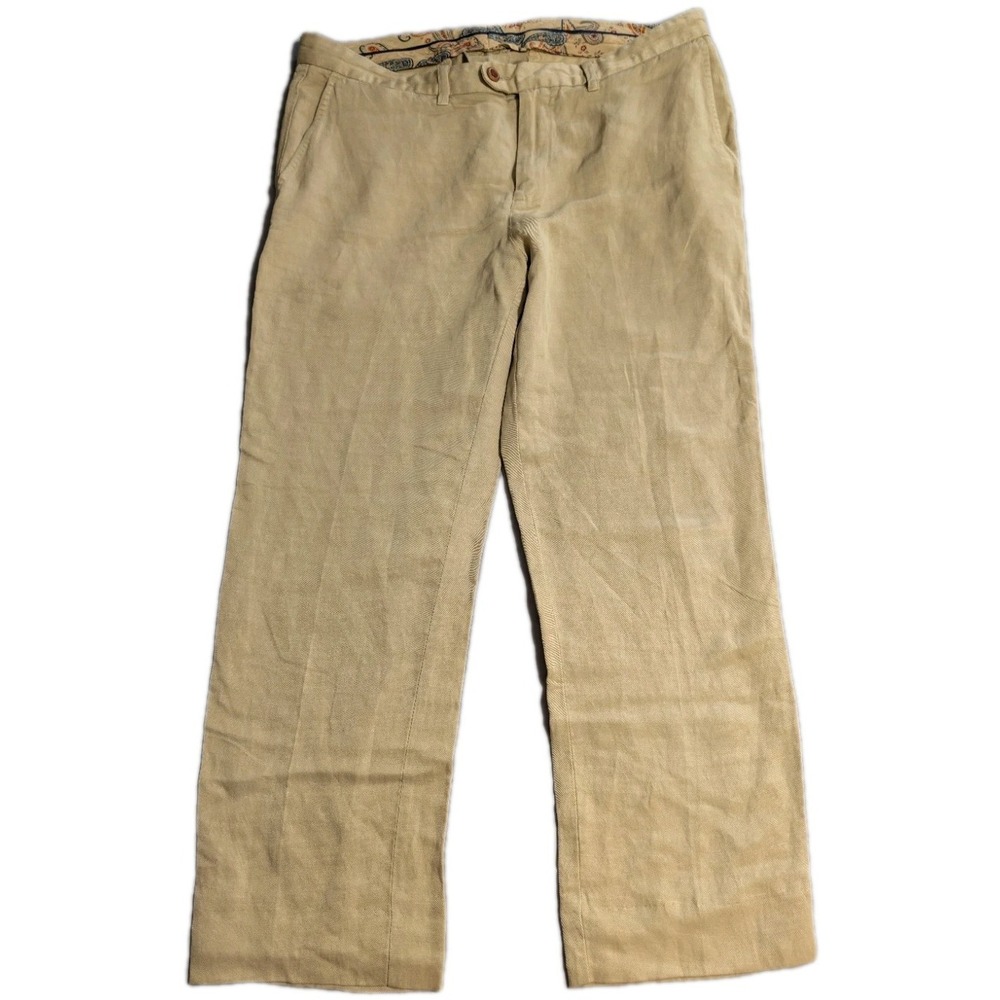 Tommy Bahama Linen Pants Mens 35x28.5 Beige Flat Front Casual Summer